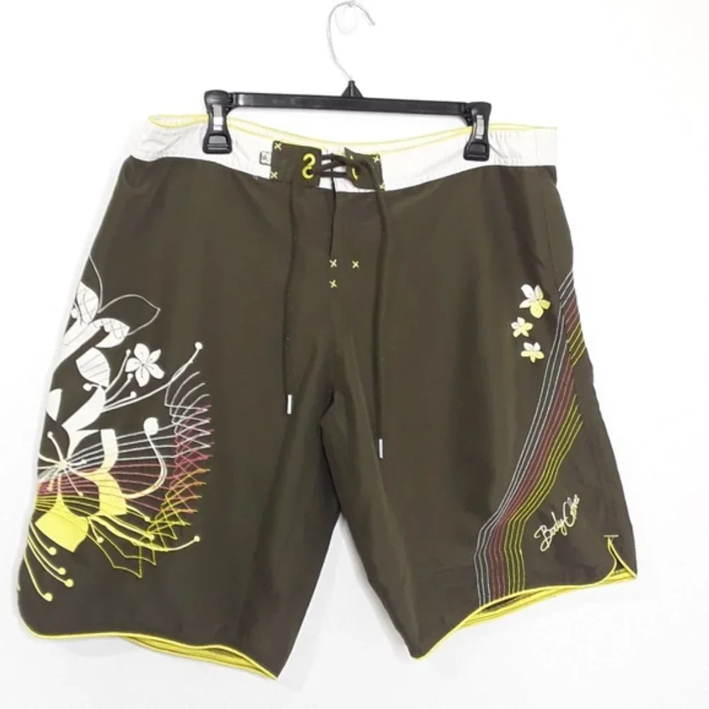 Body Glove Olive Embroidered Boardshorts EUC sz XL